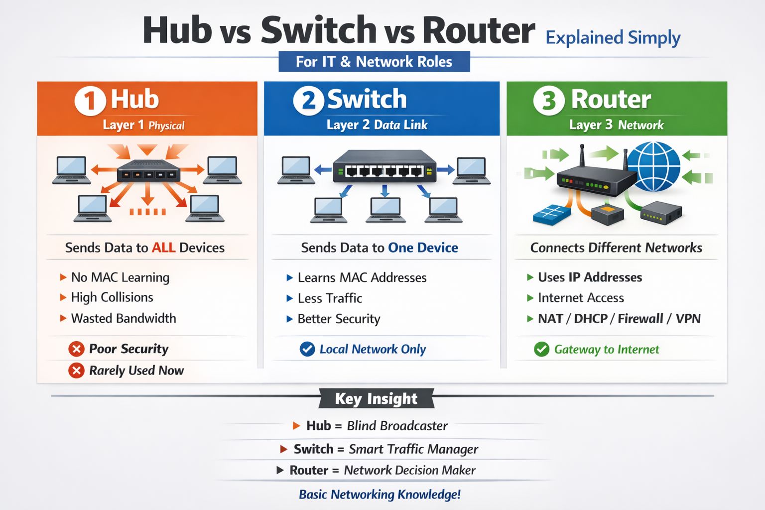 Collision Domains: Hub vs Switch vs Router